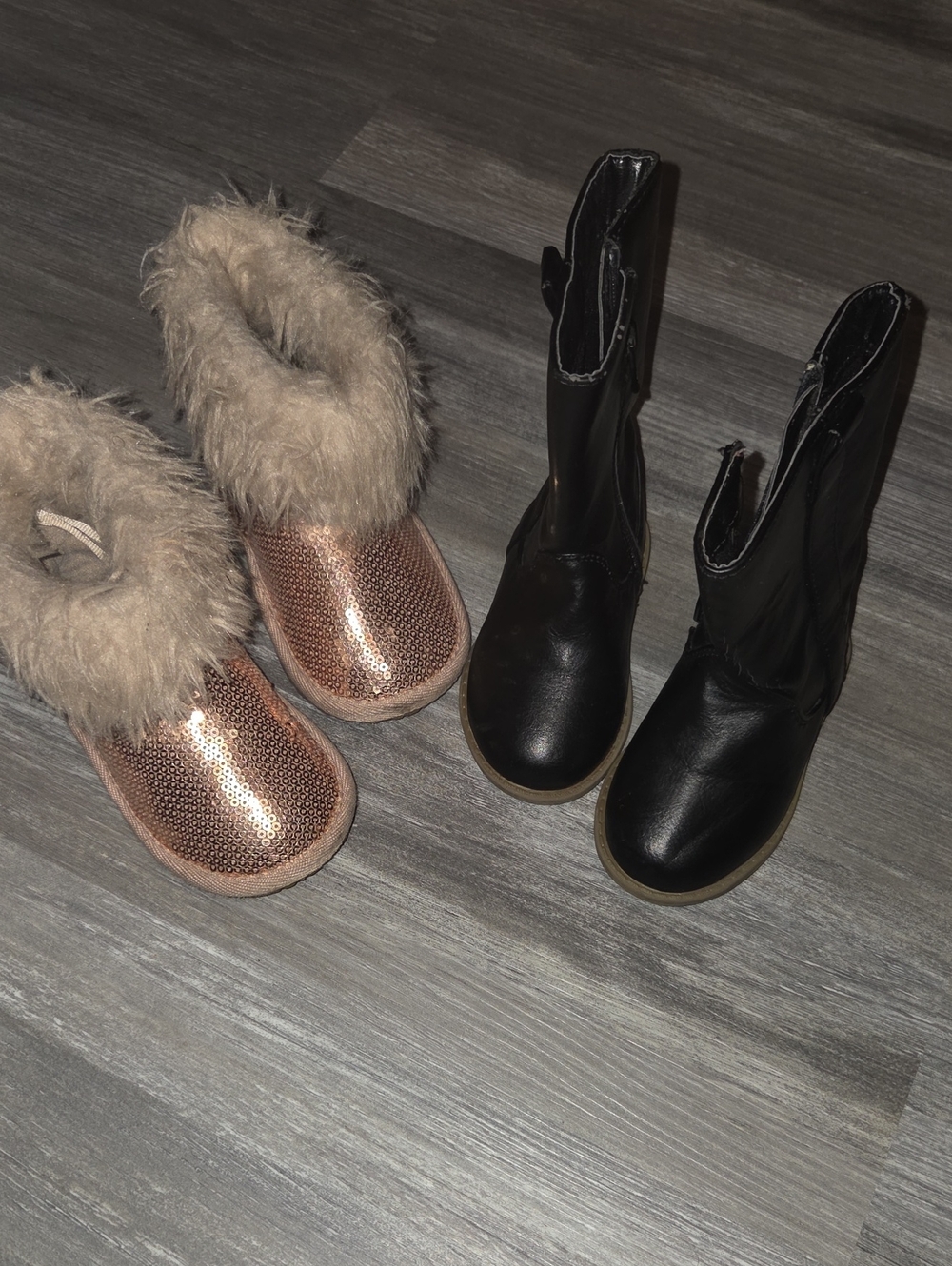 The Children's Place Black Tall Boots and Rose Gold Sequin Fur-Lined Slip-Ons